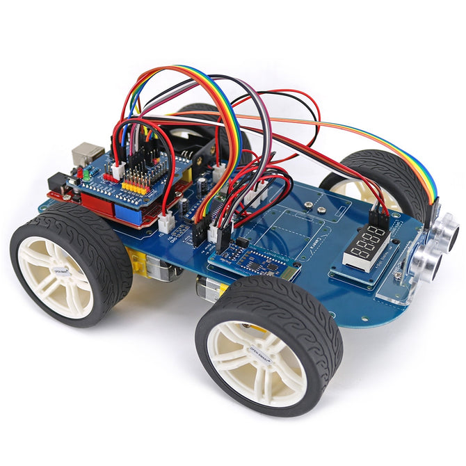4WD Smart Car Kit Serial Bluetooth-compatible Control Rubber Wheel Gear Motor with Tutorial Compatible for Arduino