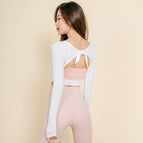 2021 new yoga clothes women's long sleeve Korean short Sports running fitness top T-shirt QD43