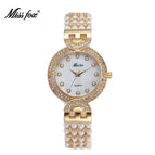 MISSFOX Watch for women fashion trend diamond pearl strap ladies quartz watch 2300/2180