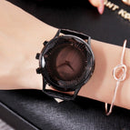 GUOU 8107 Stylish Ladies Large Dial Diamond Watch Black Purple Leather Strap Wrist Watch Women's Watches