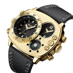 Oulm Dual Time Zone Fashion Men's Watch Quartz New Compass Leather Large Dial Men's Watch HP9865