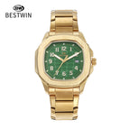 BESTWIN men's watch Square Butterfly Clasp Fashion Steel Calendar Men's casual Quartz Watch 985