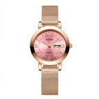 Korean Fashion Mesh Belt Fully Automatic Non Mechanical Women's Watch Luminous Waterproof Double Calendar Female Student Steel Band Watch for women