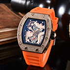 New Richard men and women watch Hollow-out Diamond-Embedded Barrel-Shaped Waterproof Quartz Pointer casual men Watch 9928