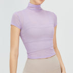 New Retro Yoga Blouse T-shirt Women's Turtleneck Quick-Drying Sports Yoga Jacket Mesh Breathable Sun-Proof Yoga Clothes