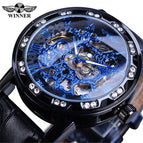 Winner Watch Men's Fashion Casual Classic Popular Rhinestone Hollow Manual Mechanical men Watch SLZg48