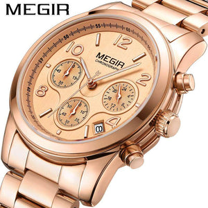 MEGIR ladies watch fashion trend multi-function chronograph calendar steel band watch quartz women watch 2057