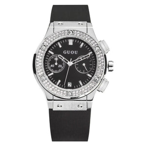 GUOU 8220 Watches fashion domineering black large dial heavy silicone watch female personality cool handsome lady watch with box gift for women