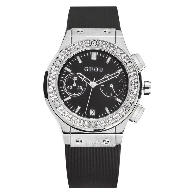 GUOU 8220 Watches fashion domineering black large dial heavy silicone watch female personality cool handsome lady watch with box gift for women