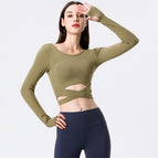 2022 new yoga clothing spring and autumn sports fitness yoga Top quick-drying and thin cross-bull yoga long-sleeved shirt 8080