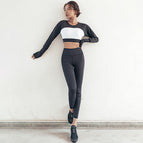 Ladies Yoga Suit Long Sleeve Exercise Running Fitness Dance Two Piece Set Y26T6951+Y26T6951-1