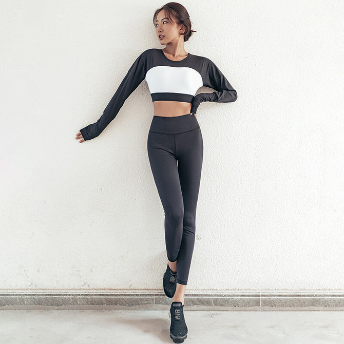 Ladies Yoga Suit Long Sleeve Exercise Running Fitness Dance Two Piece Set Y26T6951+Y26T6951-1