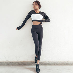 Ladies Yoga Suit Long Sleeve Exercise Running Fitness Dance Two Piece Set Y26T6951+Y26T6951-1