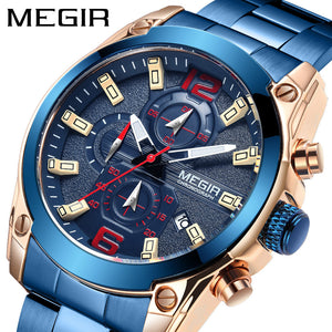 Megir Men's Watch Business Sports Multi-Function Timing Steel Belt Quartz Watch 2063