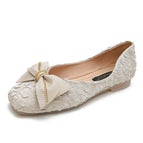 Fairy style bowknot pearl lady shoes 2022 new satin shallow mouth women flat shoes women casual shoes 555-13