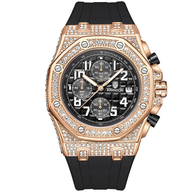 KIMSDUN Gypsophila watch men's diamond multi-function three-eye chronograph waterproof quartz watch men's watch K-1225B