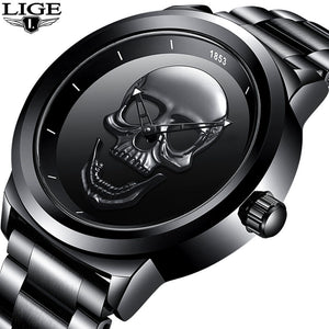 LIGE Simple Skull 3D Men's Waterproof Men's quartz Watch LG9876