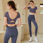Yoga suits women with chest pads running fitness short-sleeved sports thin elastic tight-fitting spring and summer new suits 215+806