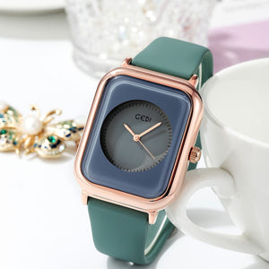 2023 New Gedi Fashion Simple Style Student Quartz Watch Jelly Color Net Red Silica  Green Square Watch for Womem