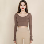 2021 Yoga suit Autumn long sleeve top women's short thin fitness suit training suit sportswear T-shirt QD57
