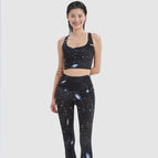 Women yoga suits Fashion starry sky printed sports set women's vest with chest pad sports bra fitness pants running clothing 176