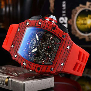 Men's Watch European and American Carbon Fiber Texture Fashion Quartz Watch Barrel-Shaped Quartz Sports Watch 1035