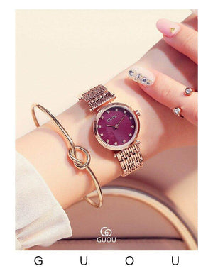 GUOU 8059 Diamond Women's Watches Rose Gold Fashion big dial Wrist Watch Watches Clock