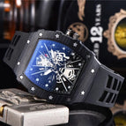 Men's watch Carbon Fiber Wood Grain Quartz Watch Barrel Shape Fashion Hollowed-out Quartz Waterproof Watch 9791E