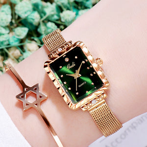 Gedi Fashion Women's Mesh Square Watch Simple Student Versatile Waterproof Quartz Watch 13029