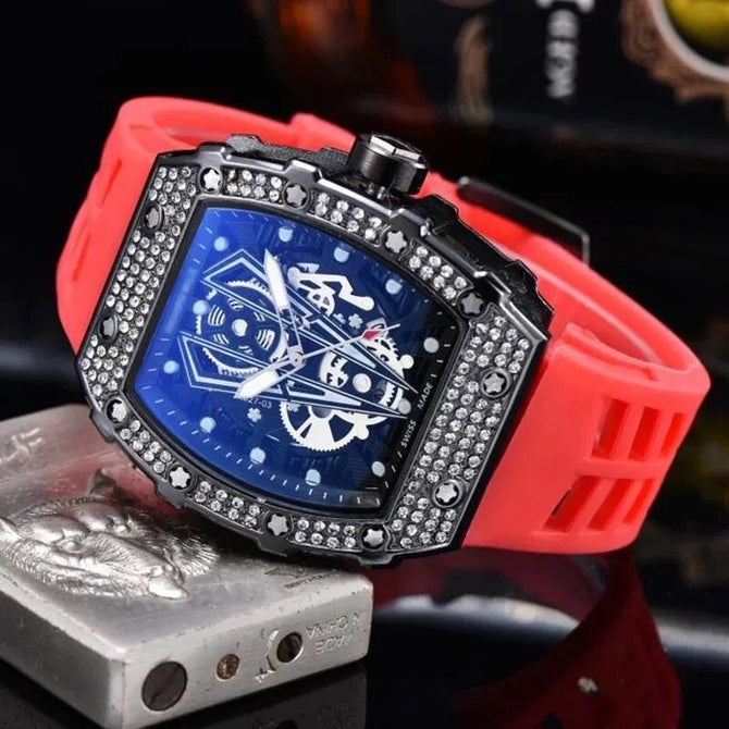 2023 Watch for men New Diamond Quartz Watch Barrel-Shaped European Style Hollow Ghost Head Quartz Watch 9791