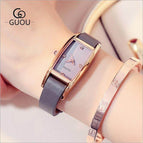 GUOU 8085 Watches Luxury Crystal women's watch Fashion Genuine Leather Ladies Watch Lady Hour Rectangle women casual watch Clock