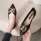 Single shoe women 2022 spring new pedal pointed metal buckle shoes women leisure flat sole single office lady casual shoes 222-7