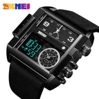 SKMEI 1391 Men BIG DIAL Watches Fashion Digital Watch For Man Leather Strap Dual Display LED Quartz Watch Chronograph Alarm Clock Calendar Date Stopwatch Luminous Waterproof Shockproof