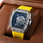 Watch for men Richard Trendy Fashion Hollowed-out Quartz Watch Diamond Silicone Electroplated Barrel-Shaped Men's and Women's Watch 9924