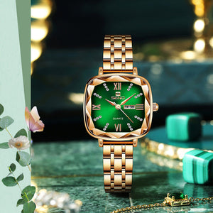 SENO Hot Sale Retro Small Square Watch Square Steel Ladies Watch Fashion Dual Calendar Quartz Watch S050