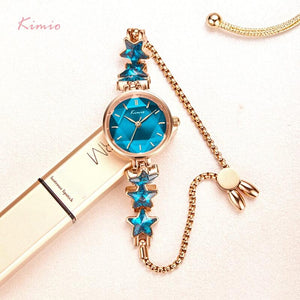 Kimio 6352Ladies Blue Star Bracelet Watch For Women Simple Small Dial Dress Watches Female Brand Waterproof Wristwatch