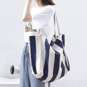 Korean retro art handbag simple small fresh striped canvas bag casual fashion large-capacity one-shoulder handbag SR1089TW