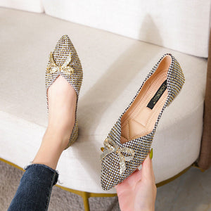 Shoes women's spring 2022 new bow tie versatile ladle shoes temperament soft bottom shallow mouth single women casual shoes 222-8