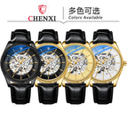 CHENXI new automatic mechanical watch men's waterproof simple business mechanical watch breathable leather strap watch CX-8803 leather