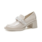 2022 new crystal ice flower Mary Jane single shoes women's high-heeled patent leather loafers thick-heeled big-toe doll shoes S256
