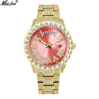 MISSFOX Watch for men fashion full diamond hip hop diamond week calendar men's quartz watch V332A