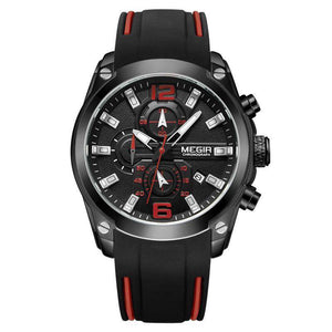 Megir 2063 Men's Chronograph Analog Quartz Watch with Date Luminous Hands Waterproof Silicone Rubber Strap Wristswatch for Man