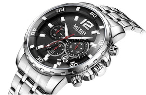 Megir 2068 Men's Gold Stainless Steel Quartz Watches Business Chronograph Analgue Wristwatch for Man casual Waterproof Luminous