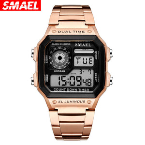SMAEL 1818 New Men's Stainless Steel Band Watch Business Waterproof Simple Fashion Led Multifunctional Electronic Watch