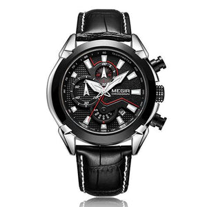MEGIR 2065 Sport Watch Men Top Brand Luxury Leather Quartz Watches Clock Men Creative Chronograph Relogio