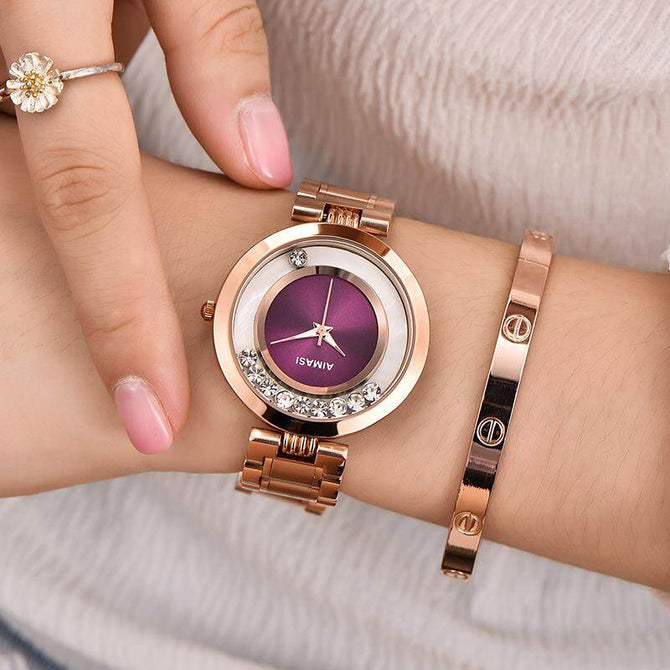 GUOU 8039 Women's Watches Ladies Fashion Luxury Rose Gold Stainless Steel Watches Ball crystal Women Rhinestone Clocks