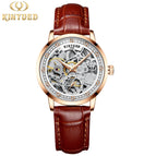 KINYUED couple diamond thin mechanical watch hollow leather fashion business watch J076