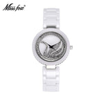 Missfox fashion high-end ceramic watch diamond swan ultra-thin girls Korean casual waterproof women's watch T003