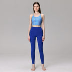 New yoga suit Sapphire Blue Pants Corrugated Printed Top with Chest Pad Women's Fitness Running Exercise Yoga sports Clothing Two-Piece Set
