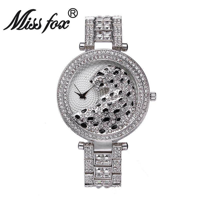 Miss fox leopard diamond-studded steel belt personalized fashion ladies watch high-end waterproof quartz watch v227